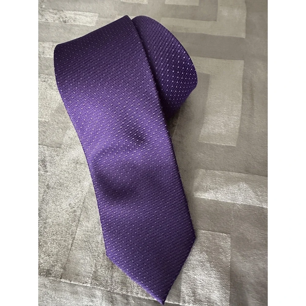 Bristol & Bull Tie Mens Purple 100% Silk Woven Microdot Necktie Classic Dress